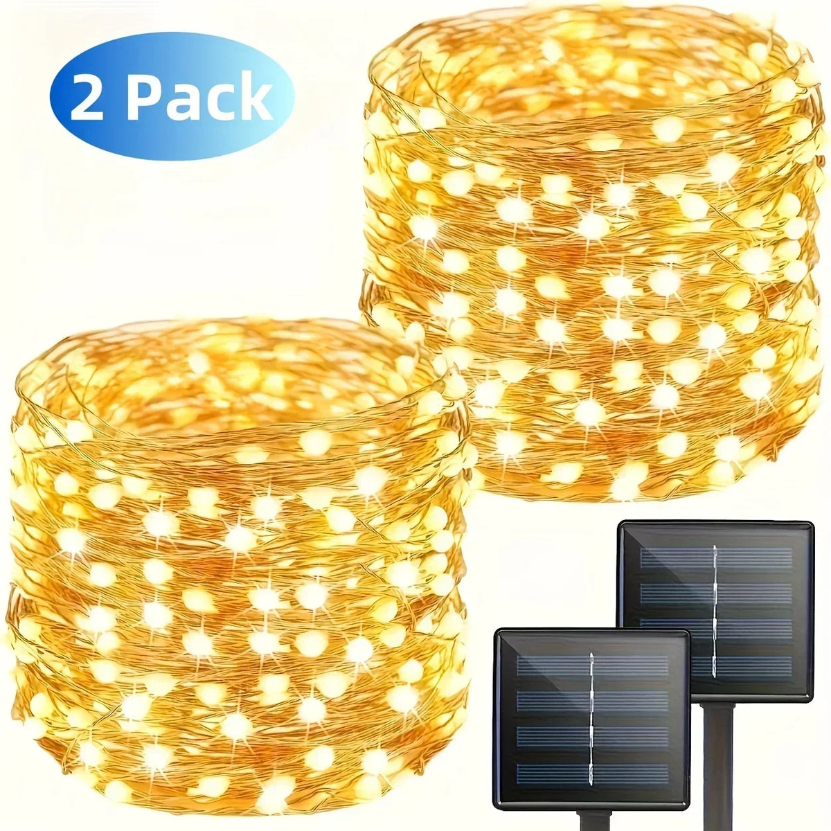 guirlande lumineuse solaire extérieure led décor jardin terrasse étanche jaune doré clips fixations