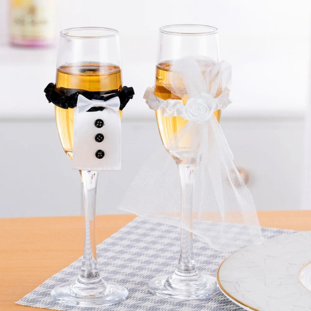 accessoires verres champagne blanc noir tulle pois adhésif festifs mariage anniversaire valentin festive