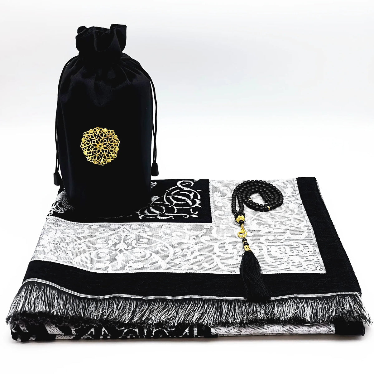 tapis prière ornements floraux rouge gris noir pochette prière traditionnel résistant lavage main İslam
