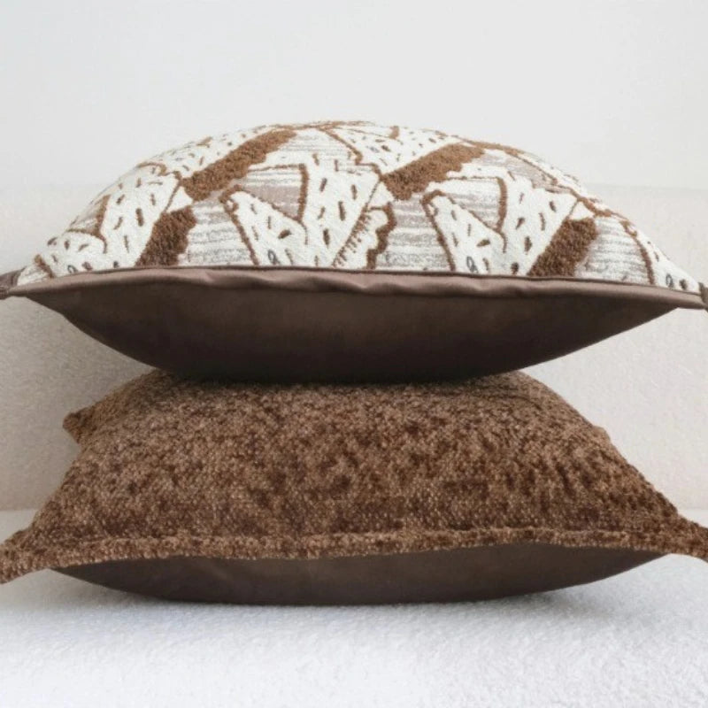 housse coussin carré moderne marron géométrique polyester 45x45cm 30x50cm decoration intérieure jacquard opaque