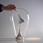 lampe table transparente industrielle abat jour texturé base métal argenté led chambre