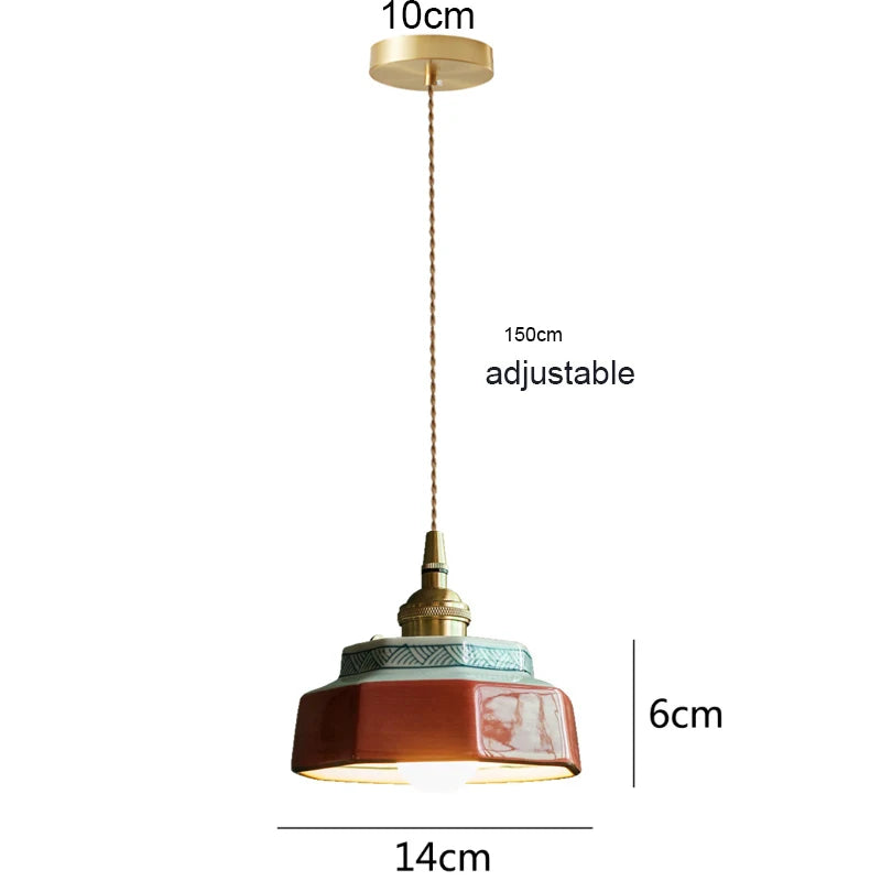 lampe suspendue moderne rouge bleu céramique motif géométrique vintage fleurs salon chambre restaurant