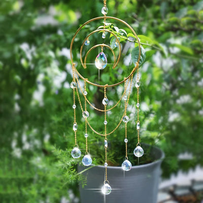 mobile solaire cristal or spirale chaînettes boho chic deco extérieure attrape soleil facettes