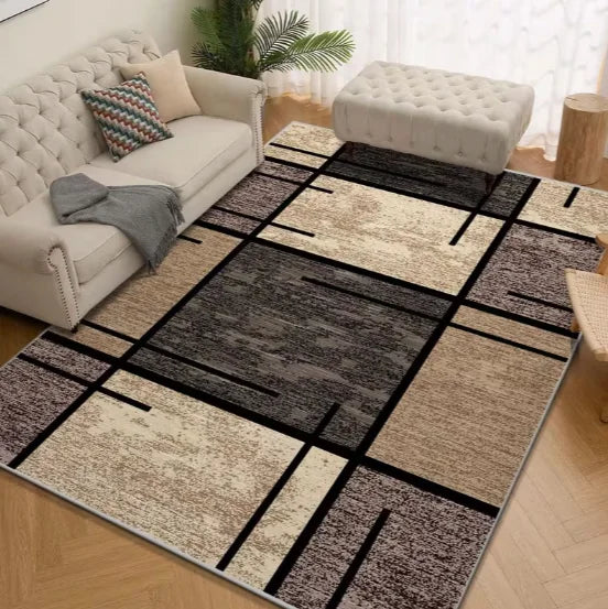 tapis moderne gris noir blanc motifs géométriques polyester salon chambre simple aubusson rectangle