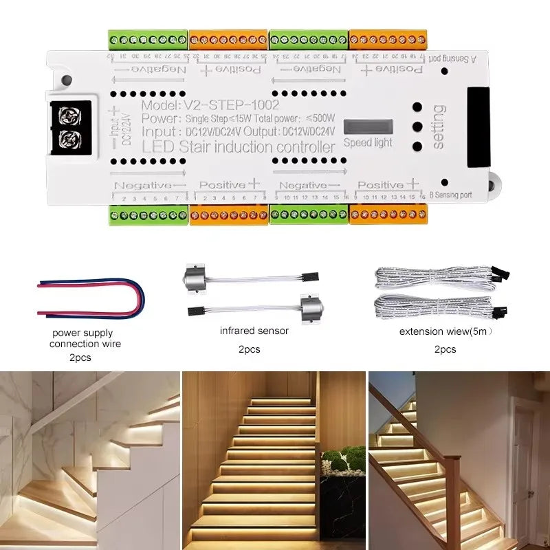 contrôleur d'éclairage led escalier détecteur mouvement pir blanc moderne adhésif 32 canaux 400w 12v