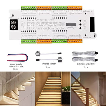 contrôleur d'éclairage led escalier détecteur mouvement pir blanc moderne adhésif 32 canaux 400w 12v