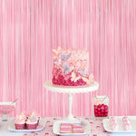 rideau franges rose brillant décoration mariage anniversaire fête gâteau cupcakes ballons confettisDecorationMuraleFestiveFrangesRoseBrillantesPourEvènementsFamiliauxEtProfessionnels