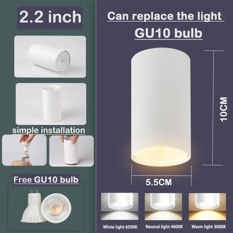 spot lumineux led gu10 noir blanc change couleur moderne interrupteur poussoir amovible
