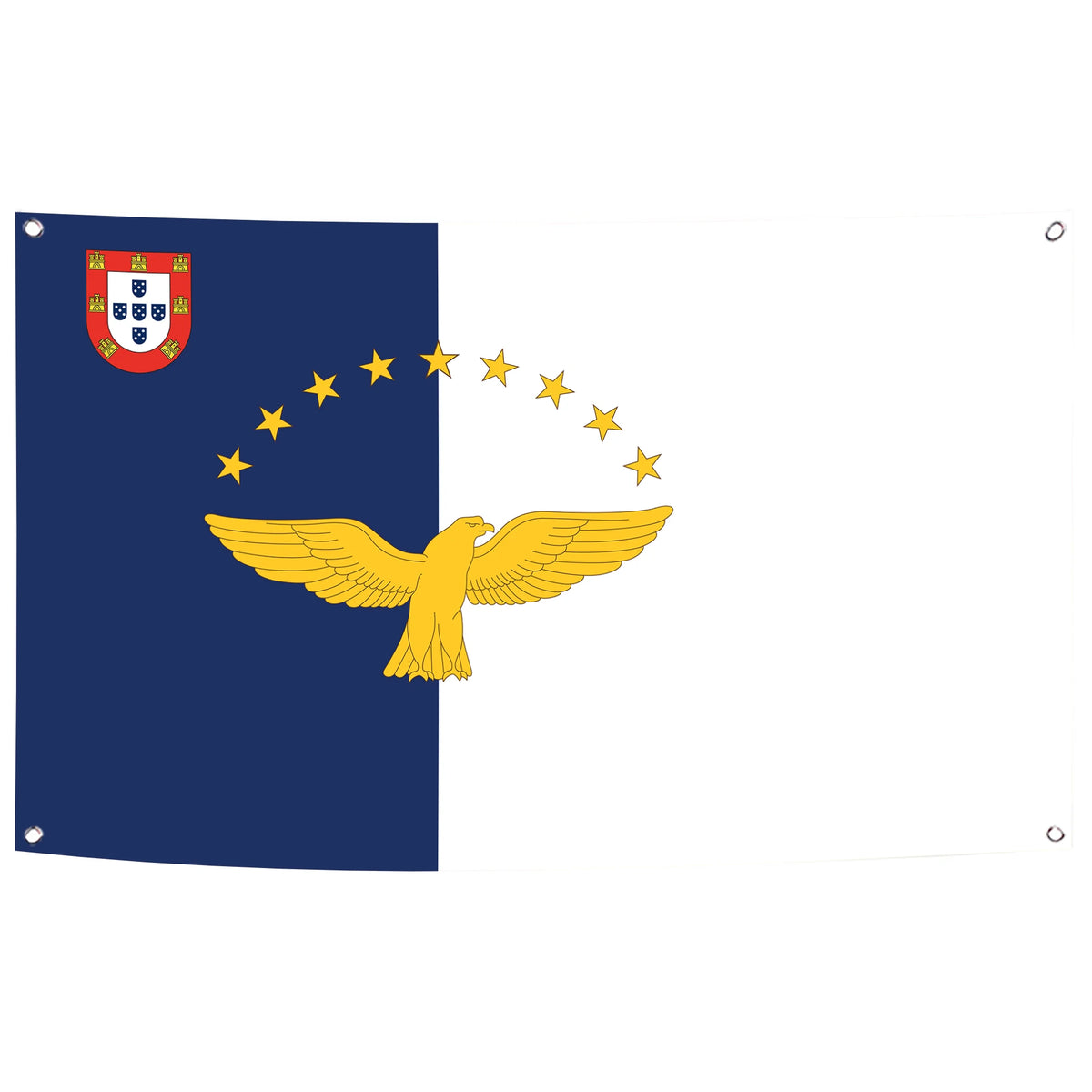 drapeau azores portugal bleu marine blanc doré eagle étoiles blason super tex polyester décoration