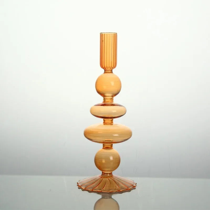 bougeoir verre moderne orange vert jaune rayures bordure ondulée transparent élégant décoration maison chandelle