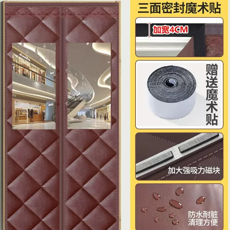 rideau porte marron quilted moderne velcro isolation coupe vent 100x200cm