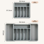 organisateur tiroir cuisine extensible compartiments ajustables rangement couverts ustensiles blanc gris moderne