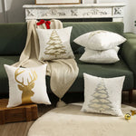 housses coussin noël arbre flocon doré blanc decoration maison car sofa 45x45cm handwash confort