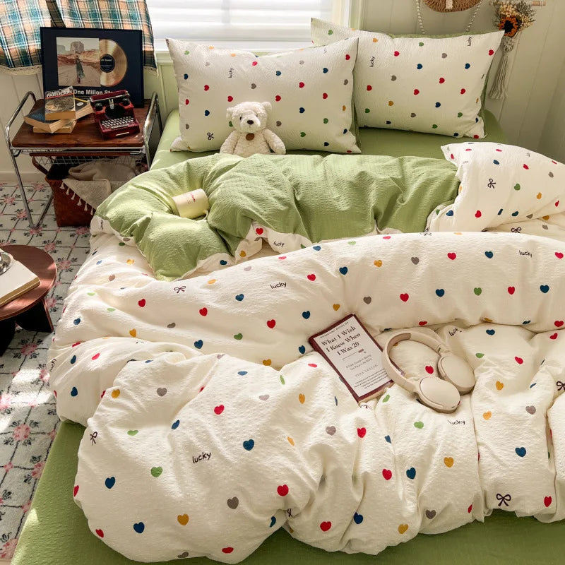 ensemble literie fleuri rose bleu marron clair coeurs taies d'oreiller housses couette doux moderne
