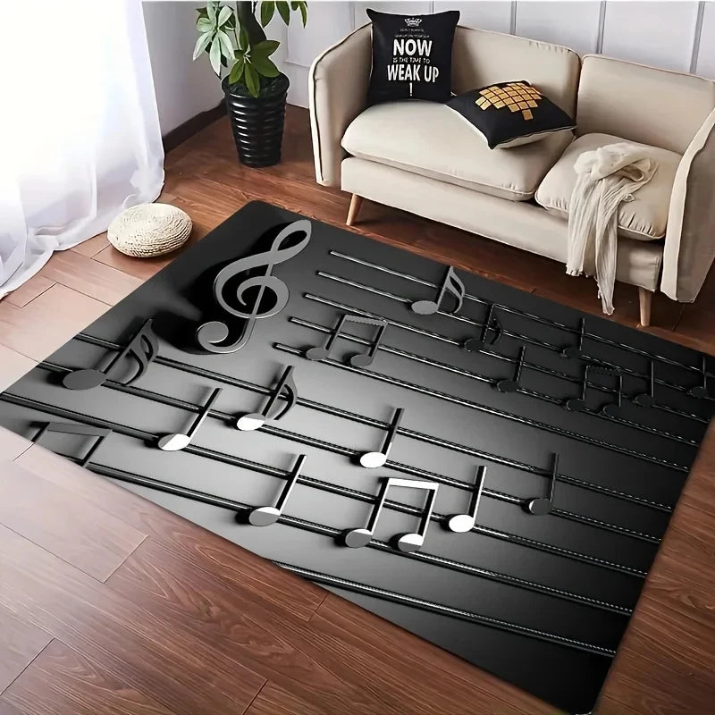 tapis notes musicales moderne noir gris blanc salon chambre décoration extérieur commercialisation