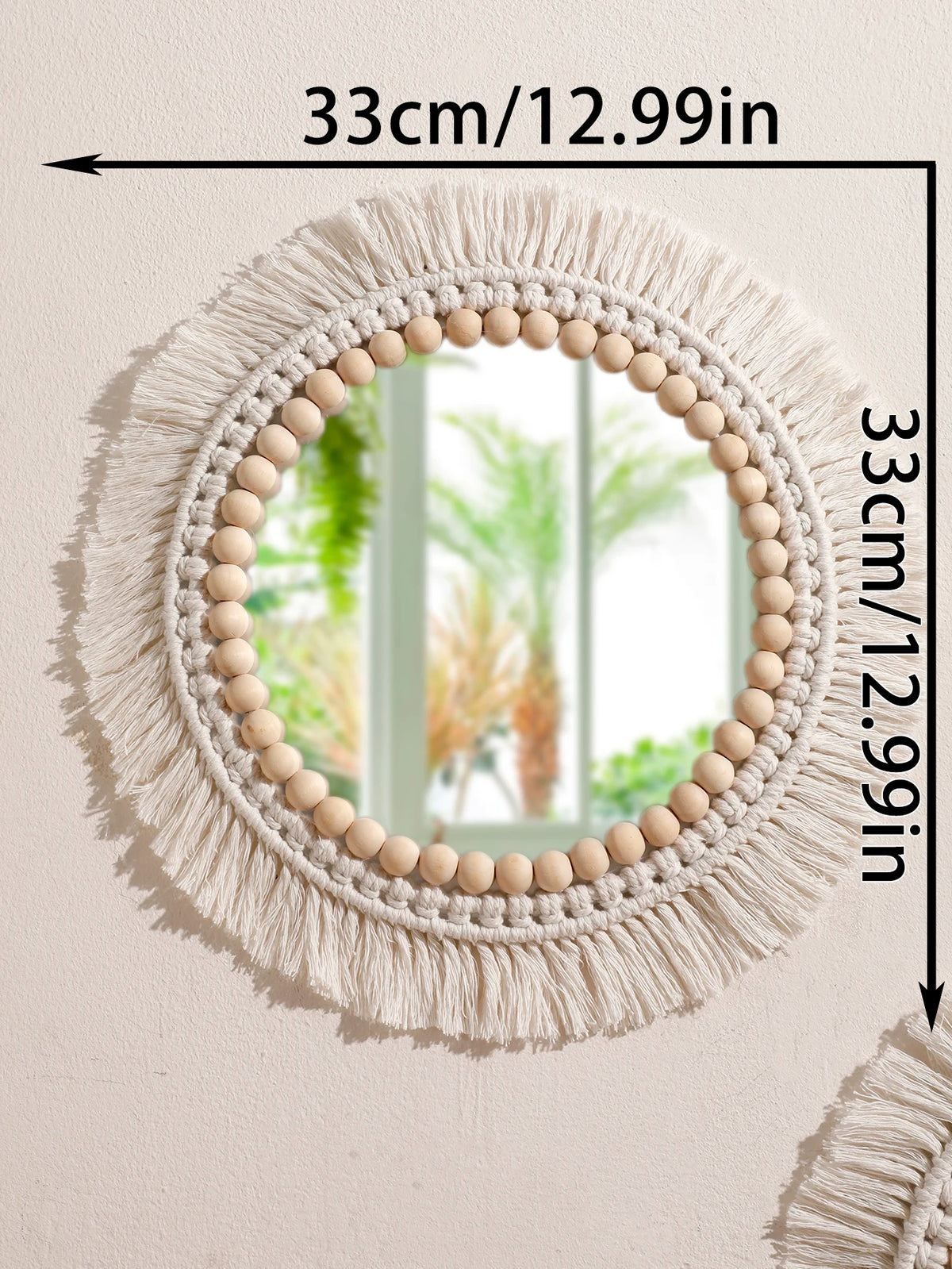 miroir boho macramé franges chambre salon décoration murale artisanale blanc beige