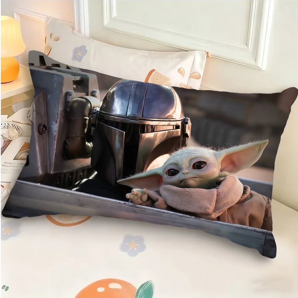 housse coussin mandalorian grogu pop art orange noir décoration maison double face polyester 30x50cm