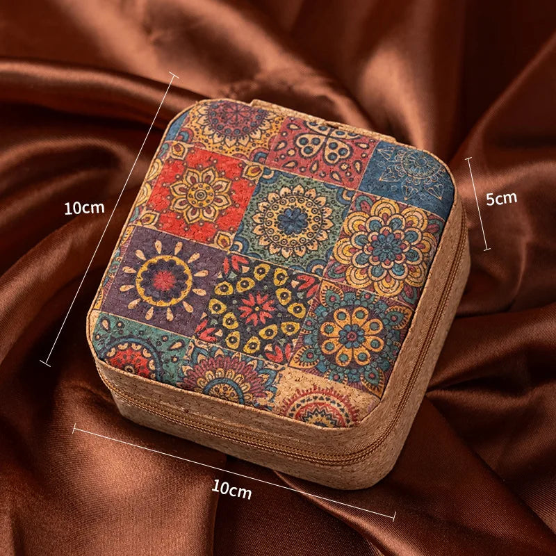 boîte bijoux vintage portable motifs floraux couleurs multiples rangement colliers boucles d'oreilles bracelets