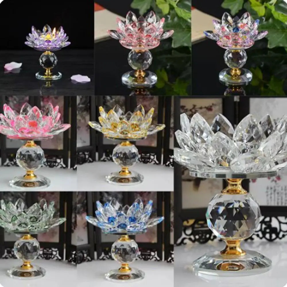 bougeoir fleur lotus cristal transparent doré bleu rose vert décoration moderne chambre
