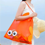 sac plage réutilisable orange vert bleu poisson transparent poissons pelle jouets voyage tridimensionnel
