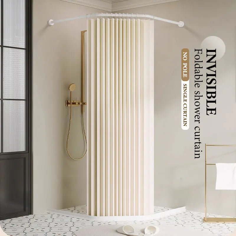 rideau douche pliable polyester rayures verticales beige clair moderne anti moisissure imperméable fixe salle