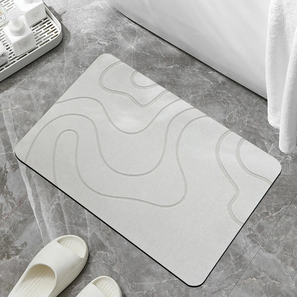 tapis bain absorbant rapide diatomée pierre antidérapant moderne gris ondulé