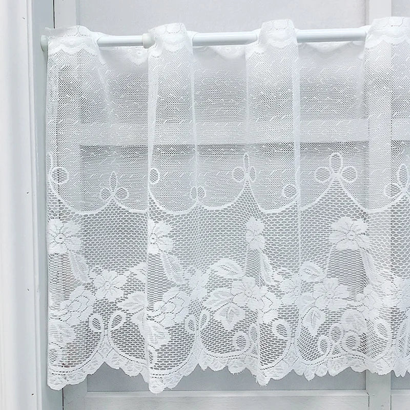 rideau blanc dentelle fleurs transparent classique romantique bordure dentelée polyester fenêtre chambre salon