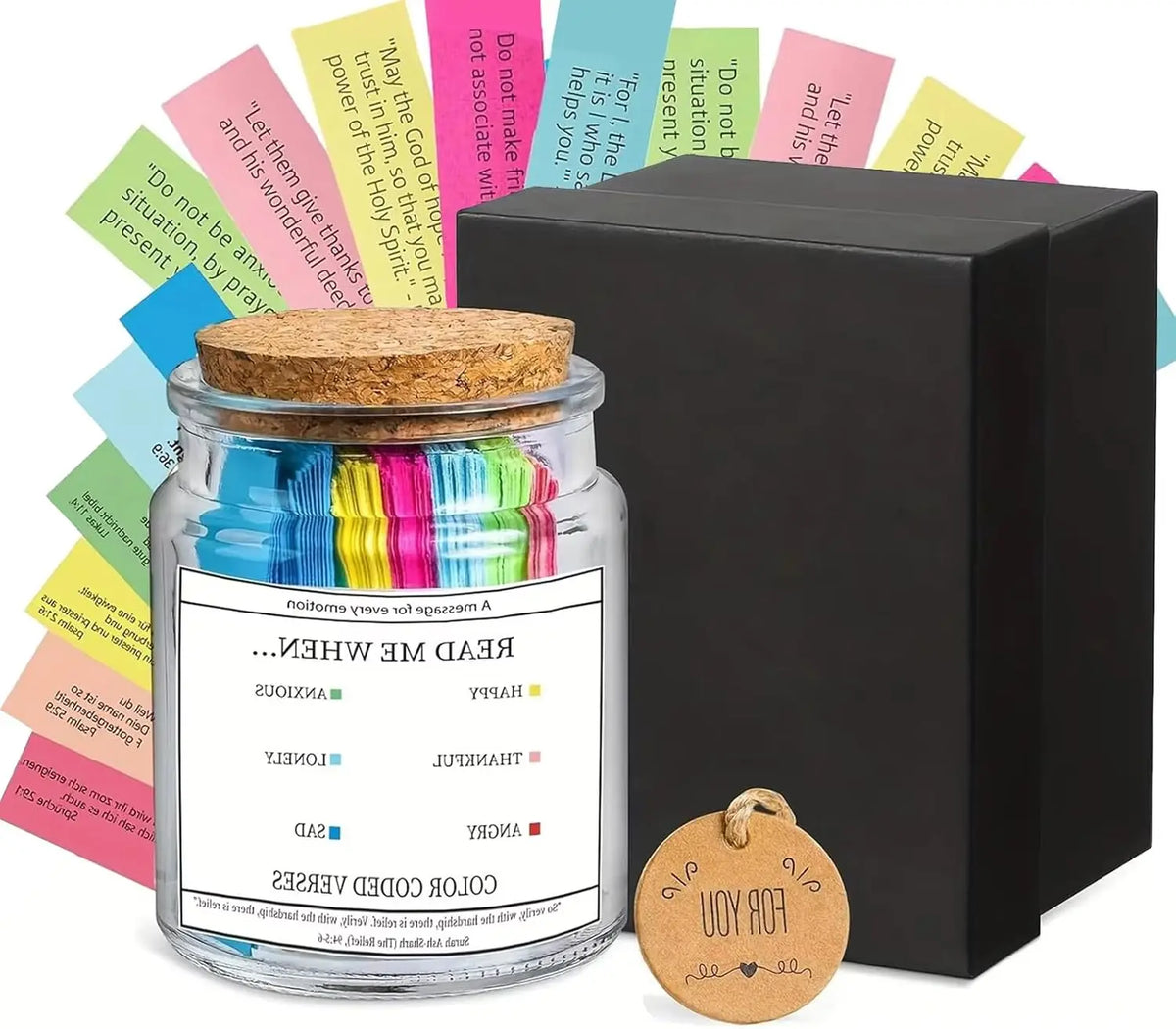 décoration religieuse bocal versets papier couleur boîte noire étiquette bois affirmations spirituelles ramadan İslamistiqueChrétienne