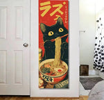 affiche murale vintage chat noir nouilles rouge jaune pop art 150cm 40cm