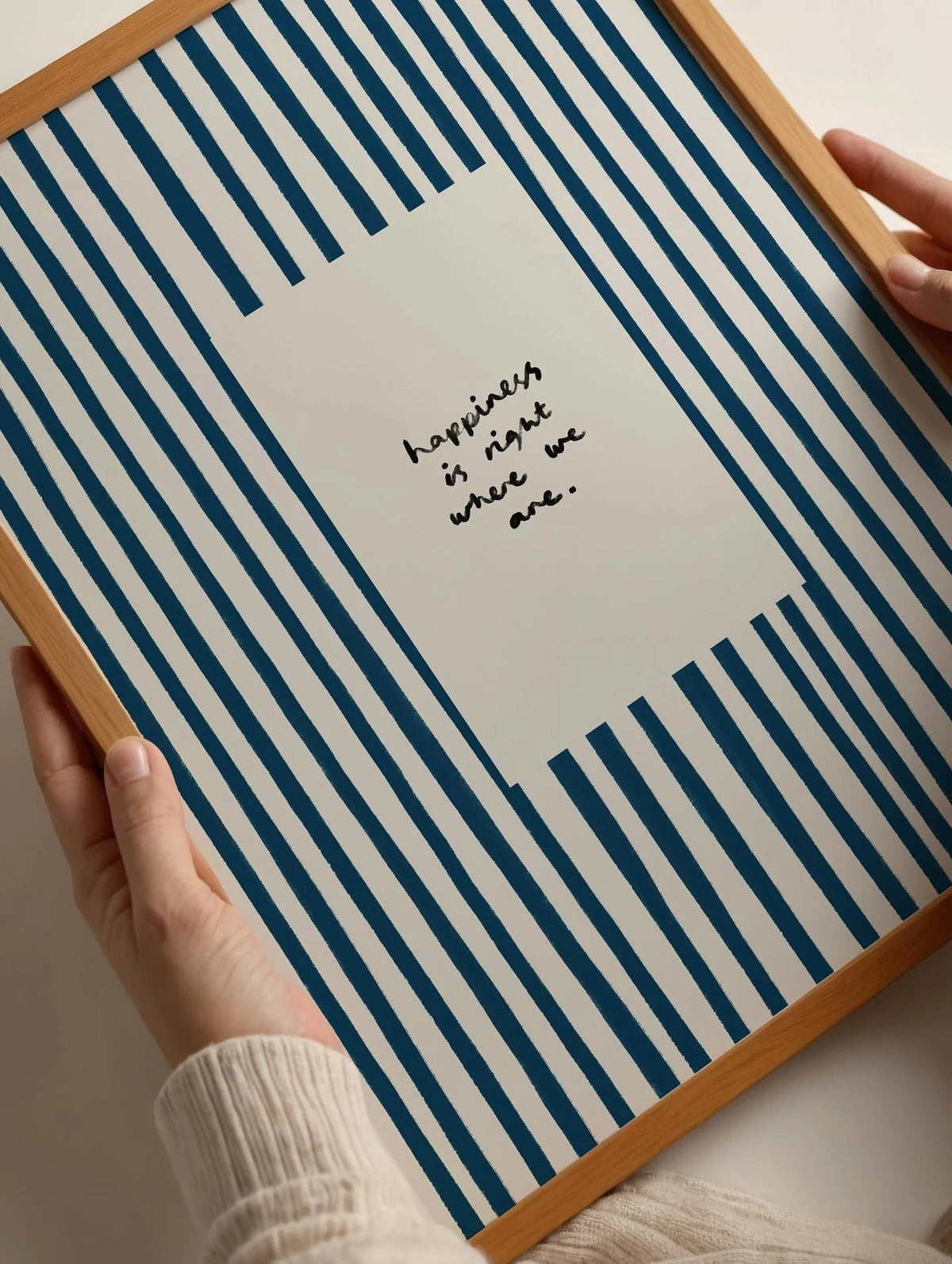 affiche murale moderne impression toile rayures bleu marine blanc texte inspirant chambre salon
