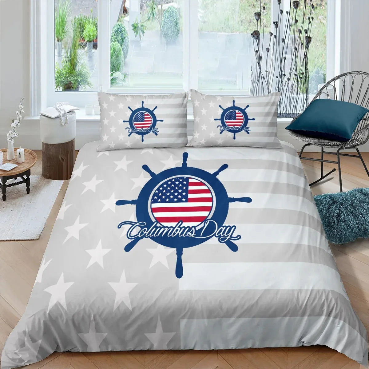 Détail motif ancre 3D sur housse de couette
