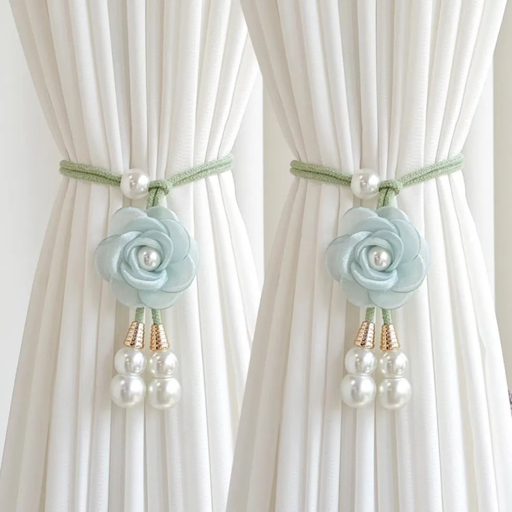 accessoires rideau fleurs cordon tressé rose violet beige blanc vert marronclair