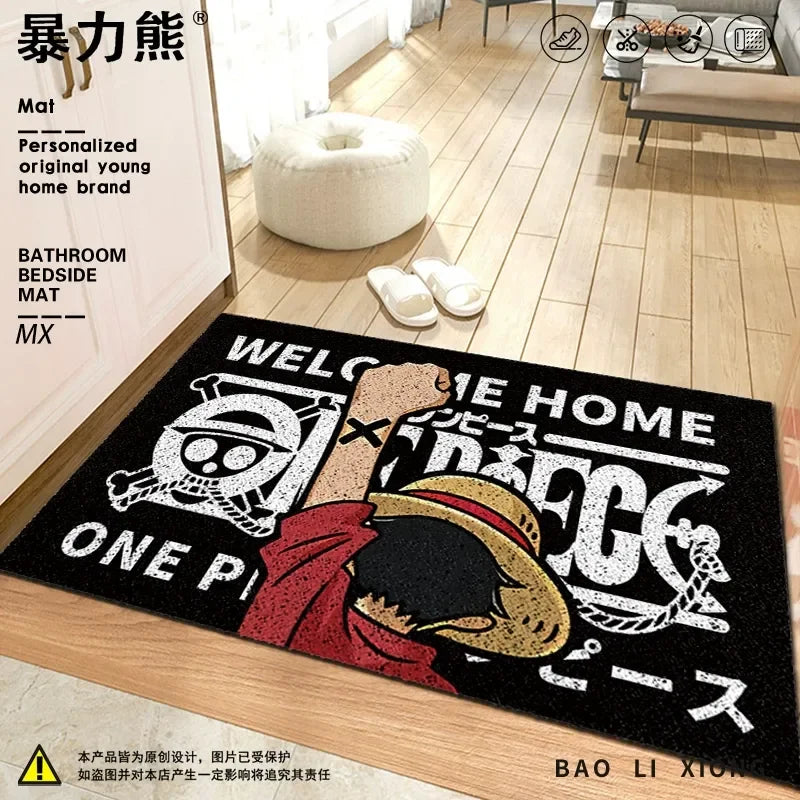 tapis d'entrée one piece noir blanc rouge personnages bienvenue chez toi logo/svg anime moderne