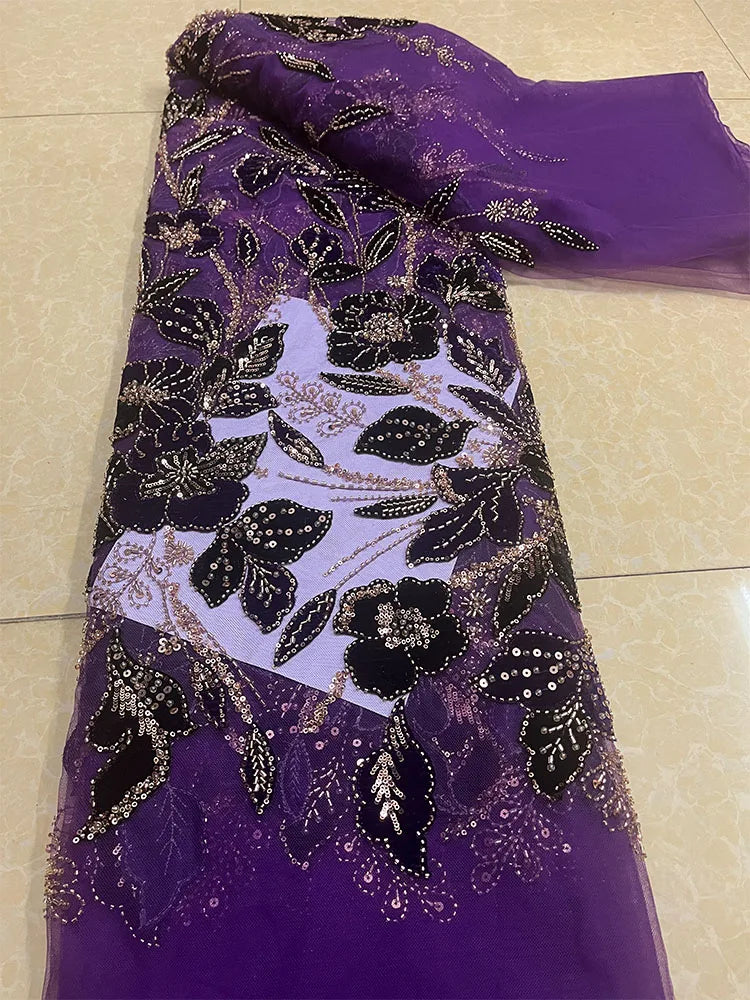 tissu dentelle fleurs broderie paillettes polyester coton mariage translucide violet bleuclair rouge gris marron