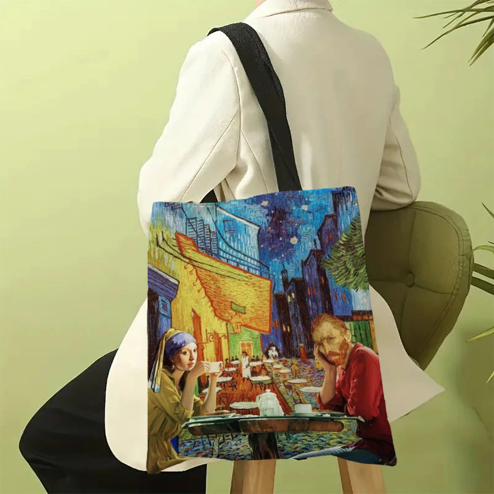 sac main décontracté moderne motif floral urbain van gogh femme toile lin