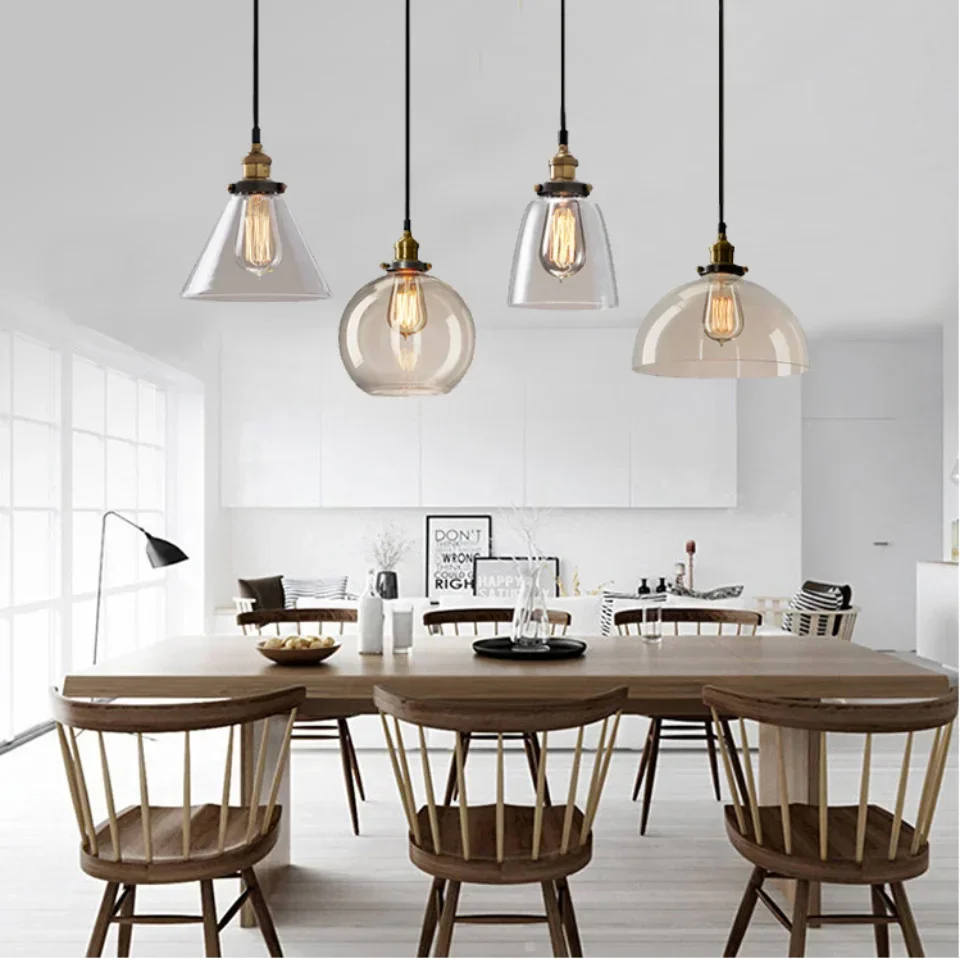 suspension lumineuse industrielle vintage transparente ampoule filament dorée câble suspendu chambre salon