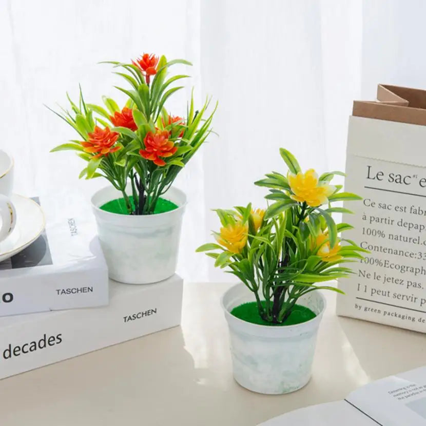 Décoration intérieure moderne pot fleuri artificiel couleurs vives maison salon chambre