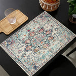 tapis table motif floral géométrique traditionnel beige orange bleu rouge vert blanc