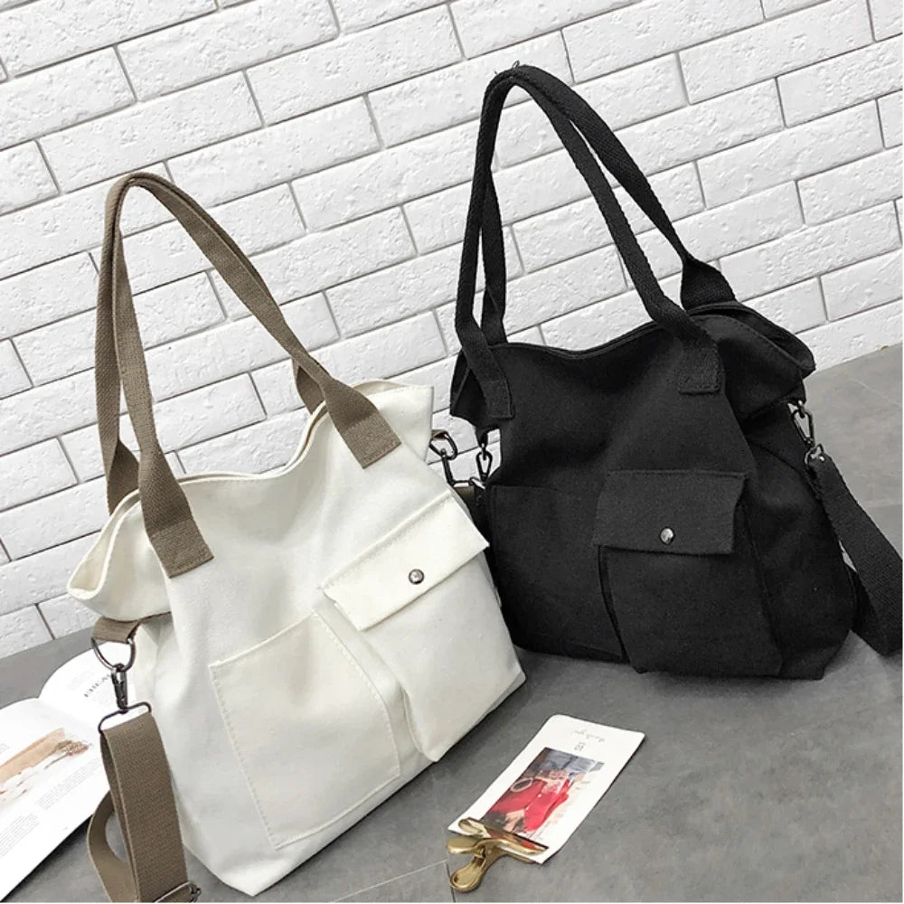 sac bandoulière toile unisexe polyester doux solide blanc noir poche avant cross body