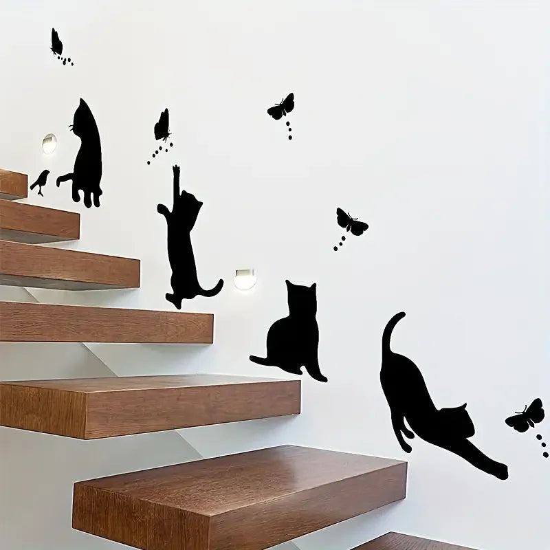 Stickers muraux silhouettes chats papillons noir adhésifs chambre entrée salon porche décoration maison