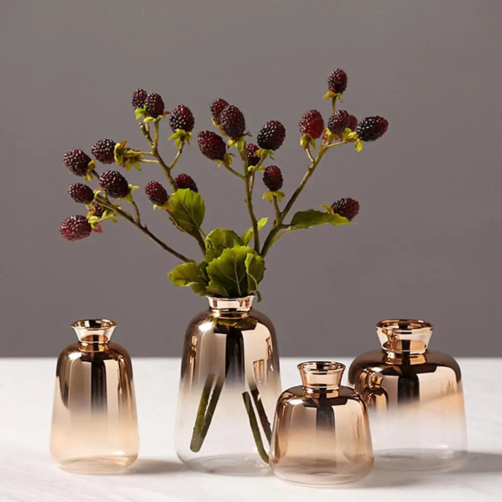 vases verre marron doré modernes élégants transparents fleurs artificielles inclusion hydroponiePropagationDecoration