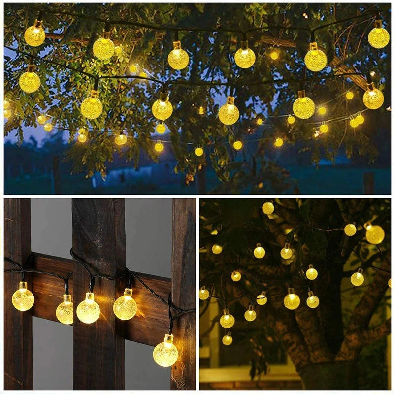 guirlande lumineuse solaire led globes cristal lumière chaude extérieure jardin patio festif