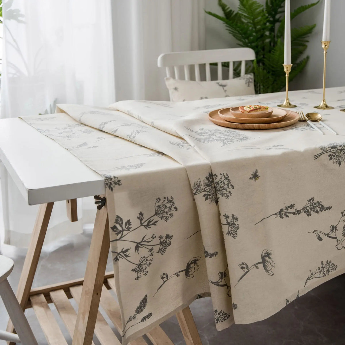 nappe rustique fleurs vintage beige bleu table mariage fêtes halloween noël