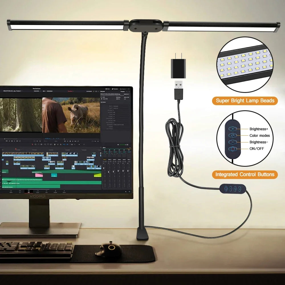 lampe led clip double tête moderne noir ajustable éclairage yeux protection minimaliste