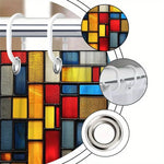 rideau douche mosaïque colorée texture grunge moderne rouge jaune bleu gris noir abstraite anneaux