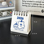 calendrier mini blanc bleu mignon dessins animés anneaux métalliques dates imprimées modernes minimalistes