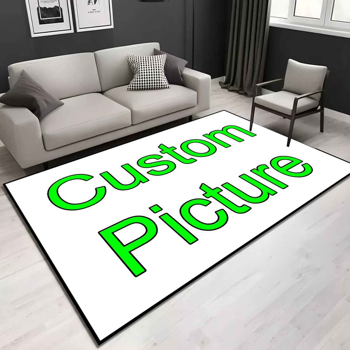 tapis personnalisé moderne rectangle blanc vert flocage caoutchouc géométrique polyester