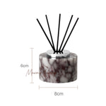 ensemble salle bain marbre violet blanc élégant distributeur savon diffuseur huiles essentielles porte gobelet