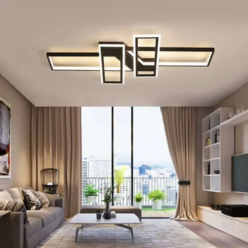 lustre led moderne noir géométrique plafonnier acrylique dimmable salon chambre cuisine