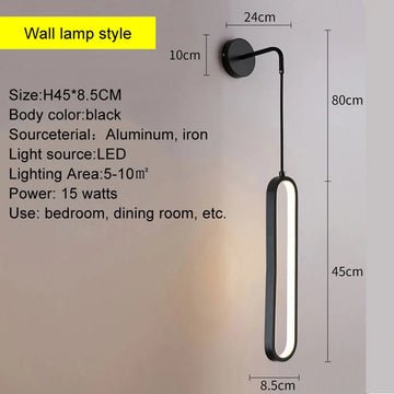lampe murale moderne noire éclairage chambre salon cuisine 10w led fixée mur